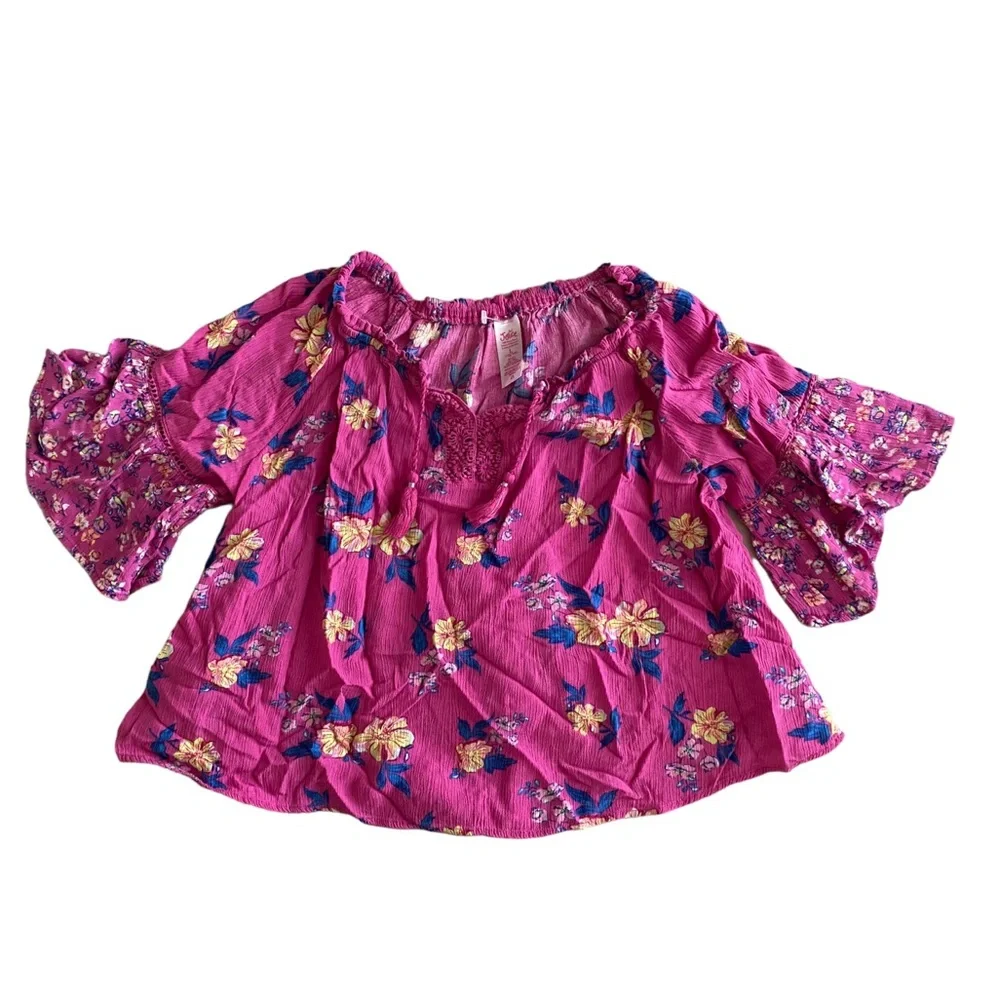 Justice | Girls Pink Floral Top with bell sleeves Size L (12/14)